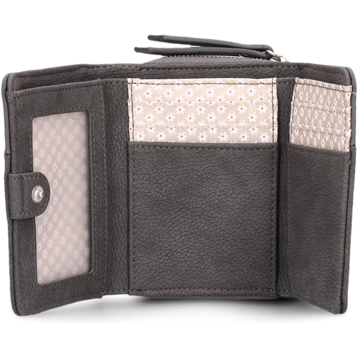 Two Ladies Wallet Eva EVW15 compact wallet, 6 card slots, ONE bill compartment, ONE see-through pocket, coin pocket on the outside, compartment for shopping trolley coins, modern and elegant wallet (Nubuk-Stone)