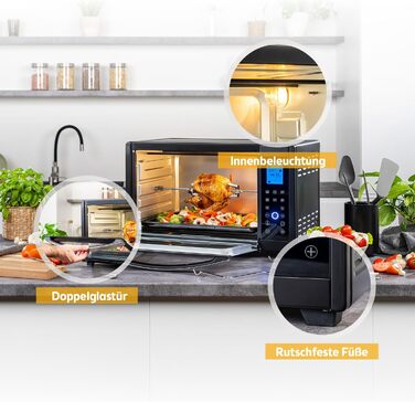 Міні-піч TZS First Austria Digital 30L 1600W з регулюванням температури, таймером та аксесуарами - для кухні та кемпінгу