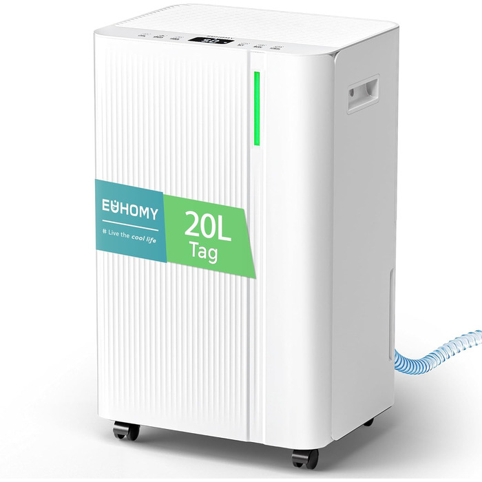 Електричний осушувач повітря EUHOMY 12л/24г, тихий та економічний, з відведенням води, автоматичним розморожуванням, 3 режими, для квартири 25м²/122м³