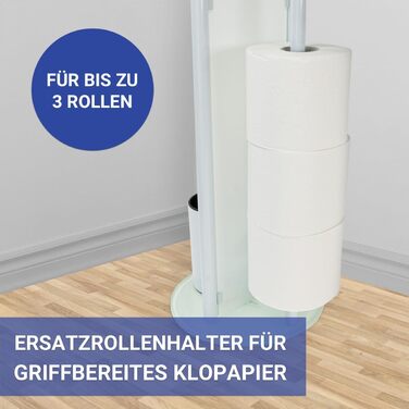Набір для туалету WENKO Ravina 3-в-1, білий: щітка, тримач туалетного паперу, місце для 3 рулонів | Нержавіюча сталь та скло | 20 x 70 см
