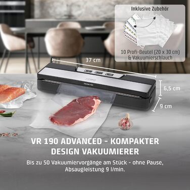 CASO VR 190 Advanced: Професійний вакуумний пакувальник з міцною зварювальною швом, 10 професійних пакети