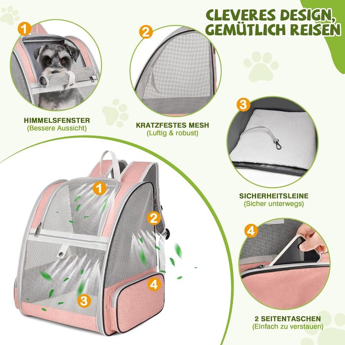 Рюкзак для тварин Allsopets - дихаючий, для котів та собак, маленьких порід, для подорожей та активного відпочинку (Нєборожевий)