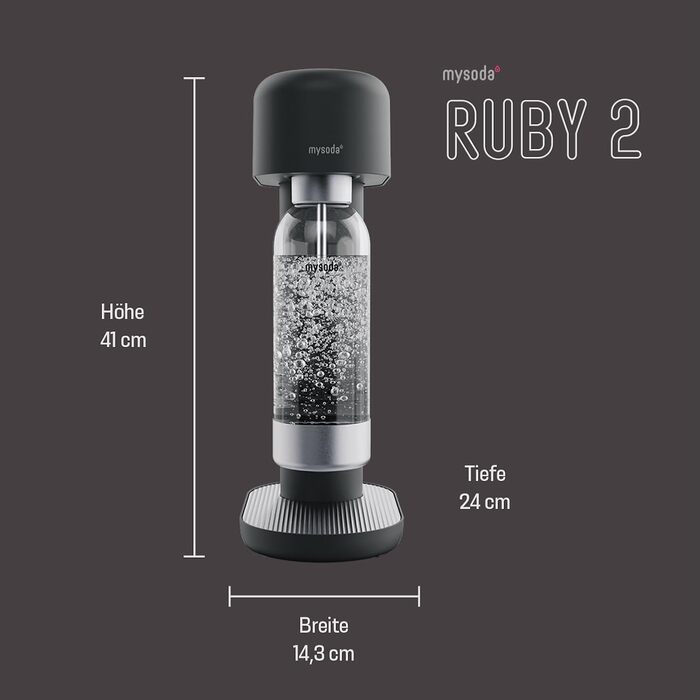 Mysoda Ruby 2 – карбонізатор для води з алюмінію (чорно-срібний) + пляшка 1л