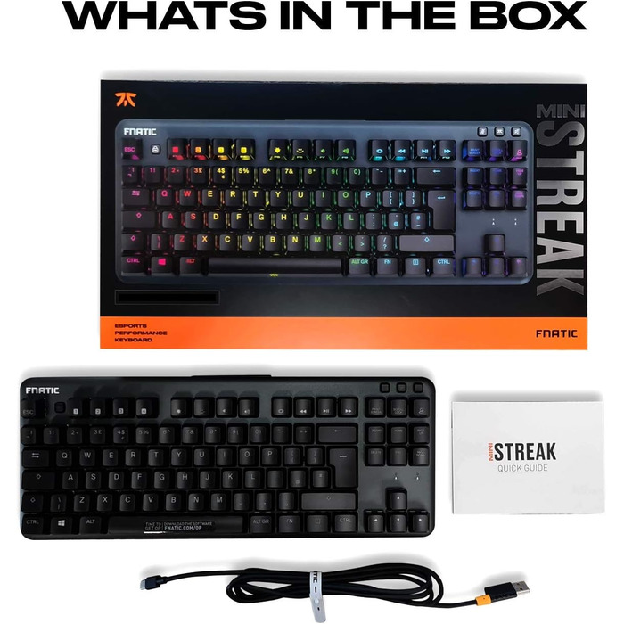 Механічна ігрова клавіатура Fnatic Gear miniSTREAK з LED RGB-підсвічуванням, клавіші Speed Silver, компактний формат 65%, QWERTY (DE/US)