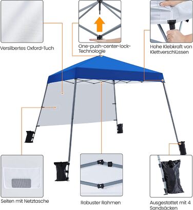 Yaheetech 3x3m Pop-Up Gazebo, Folding Canopy, Waterproof with 1 Side Wall, One Push Garden Gazebo with Carry Bag, UV Protection, Foldable Tent for Camping, Festivals, Parties, Blue