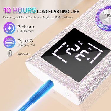 Електрична машинка для манікюру та педикюру - професійна бездротова 45000 об/хв для акрилу, гелю та пудри