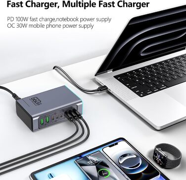 Зарядний пристрій USB C 620W GaN 10 портів: швидка зарядка для ноутбуків, iPhone, Samsung, MacBook Pro/Air (7x USB C + 3x USB A, PD)