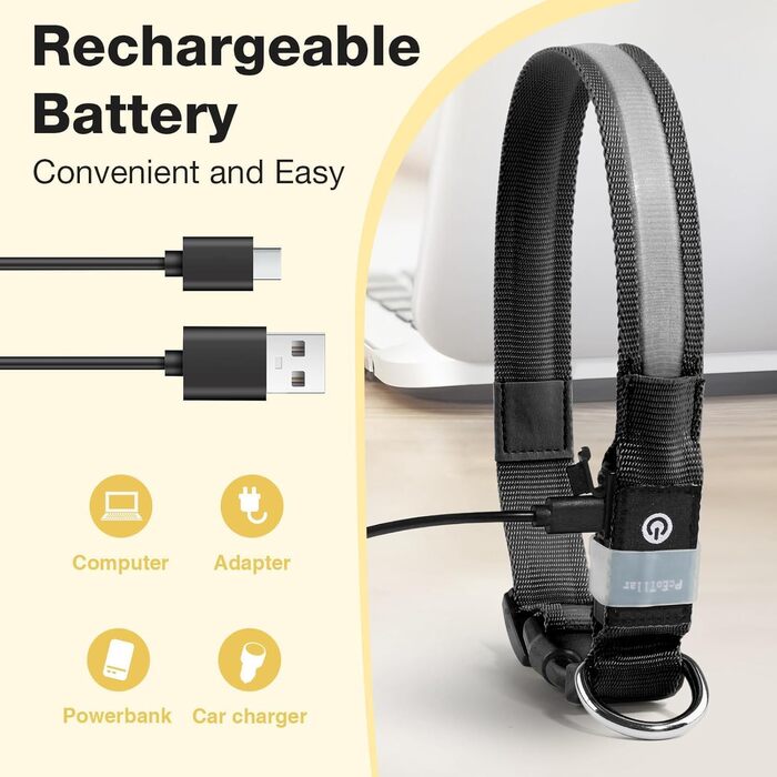 Світлодіодне нашийник для собак Leuchthalsband PcEoTllar, вологостійкий, 7 кольорів, регульований, для малих та великих собак, чорний, S-Upgrade