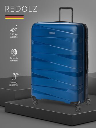 Чемодан REDOLZ Essentials 10: великий валіза-тележка 76 см, синій металік | з поліпропілену, 4 колеса, TSA-замок