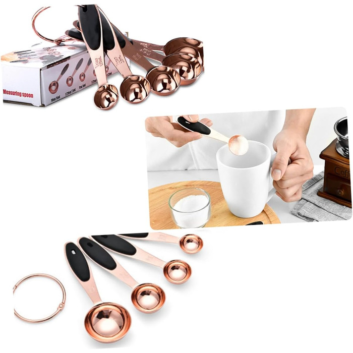 Cieeo Measuring Spoon Set in Rose Gold Kitchen/Baking Utensils Stainless Steel Spoons for Dry and Liquid Ingredients, Home Use, Spoons with Engraved Handle, Stackable Storage