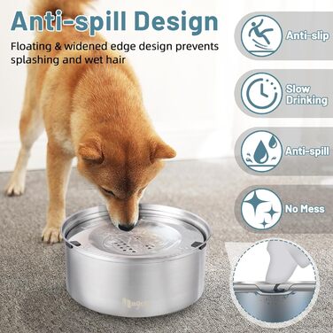 Миска для собак без облизування, нержавіюча сталь, миска для пиття собак Anti-Schlabber, неслизька та витокостійка миска для собак, маленьких та середніх собак (3L+1L)