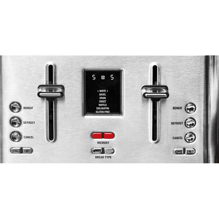 Тостер GASTROBACK 42396 Digital 4-слайсовий, 950 Вт, нерж. сталь, LCD-дисплей, 7 режимів, підставка для булочок, сріблястий