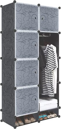 YRHome DIY Regal System Wardrobe Closet Storage Cabinet with Door, Shelf System, Coat Rack, Standing Shelf (8 Boxes with Shoe Cabinet)