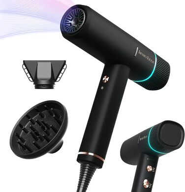 Іонізатор для волосся Föhn: Швидкий фен з дифузором для жінок та чоловіків, 3 режими, 2 швидкості, чорний