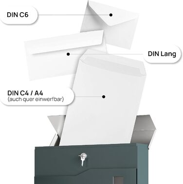 Поштовий ящик антрацит RAL 7016 Svenja з написом та газетницею - сталевий порошково-пофарбований, з 3 вікнами огляду