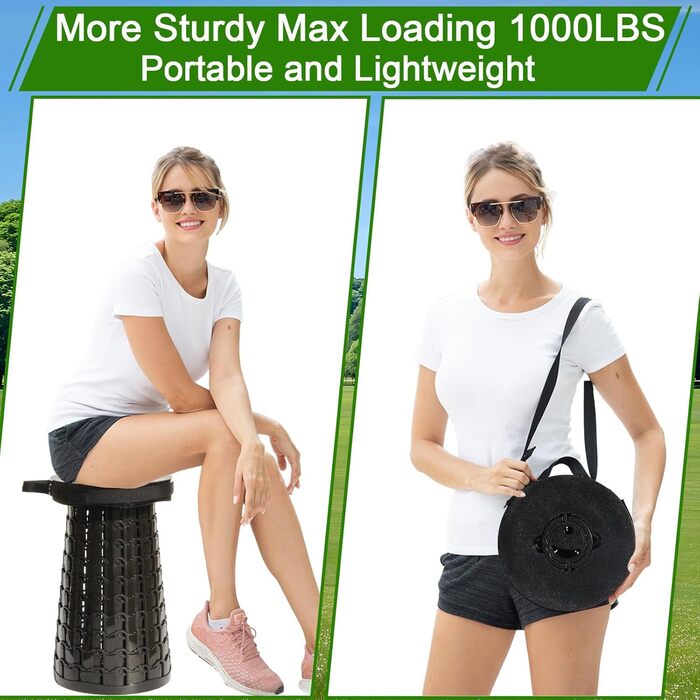 Складаний стілець Upgrade XXL з подушкою, чорний. Міцний, для дорослих, вантажопідйомність 1000 фунтів, для кемпінгу, подорожей та активного відпочинку