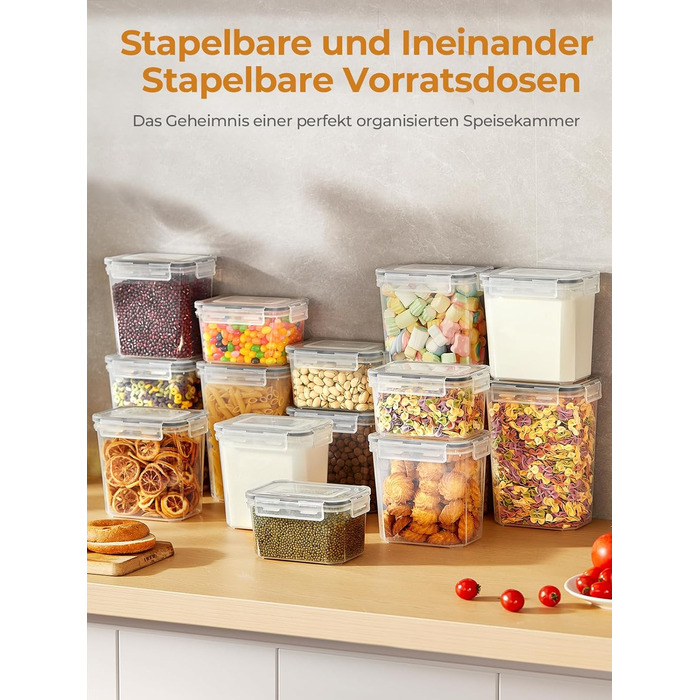 Набір контейнерів для зберігання FOHERE 16 шт. (2л, 1.45л, 0.8л) з кришкою, BPA-free, для кухні, з етикетками