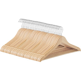 SONGMICS Wooden Clothes Hangers, 36-Piece Set, Wooden Hangers, Shoulder Indentations, Trouser Bar, Trouser Hanger, 360° Swivel Hook, for Jackets, Shirts, Coats, natural beige CRW010N36