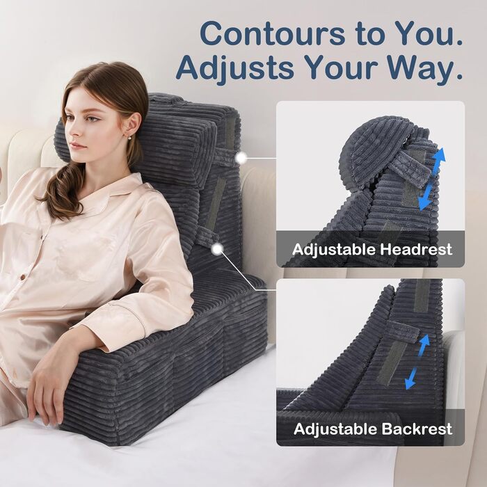 Регульоване подушкове крісло для читання Vekkia з підставкою для спини - XL кишені, зональний пінополіуретан для підтримки, ідеально для читання, ігор та відпочинку