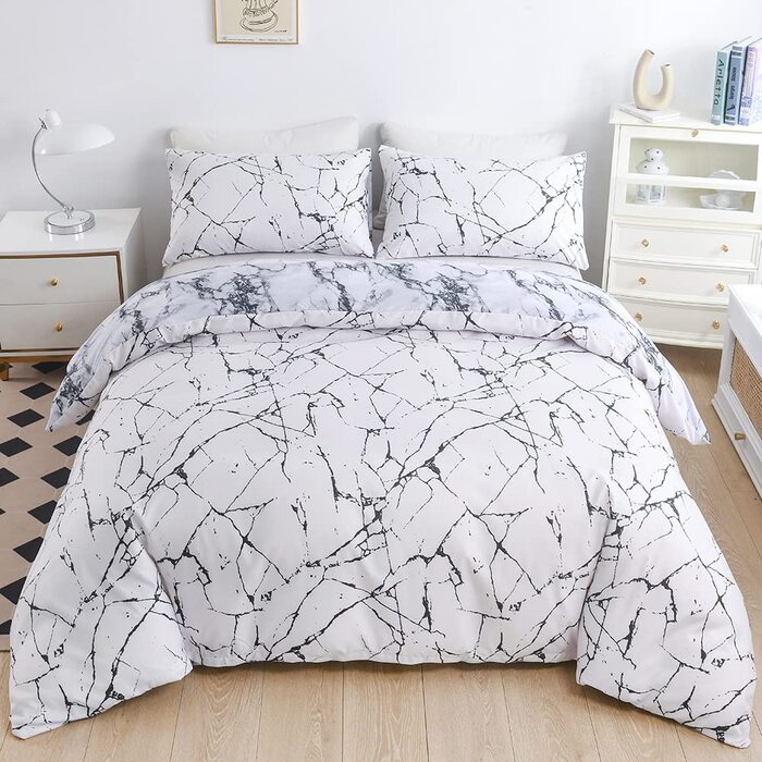 Комплект постільної білизни Marmor (200x200 см) 3 частини: простирадло, 2 наволочки 80x80 см, мікрофібра, білий з малюнком мармур