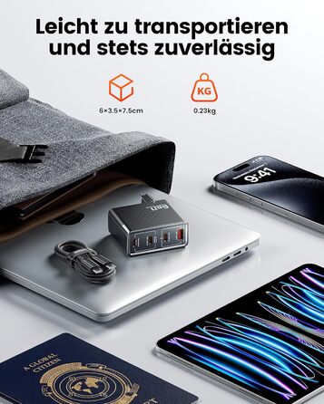 Зарядний пристрій USB-C toocki 140W GaN з 4 портами (USB-C + USB-A) PD3.1 для iPhone, MacBook, Samsung та інших пристроїв