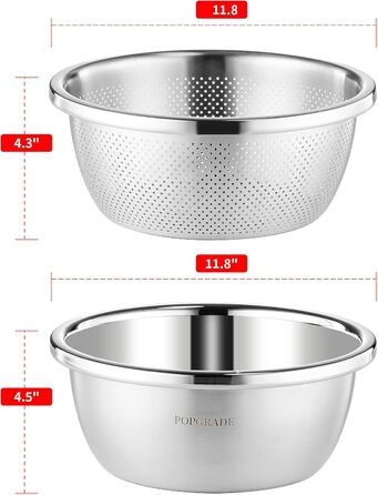 Дуршлаг з нержавіючої сталі 2 шт (5QT) для кухні: сито для рису, макаронів, фруктів та овочів, миска для зціджування