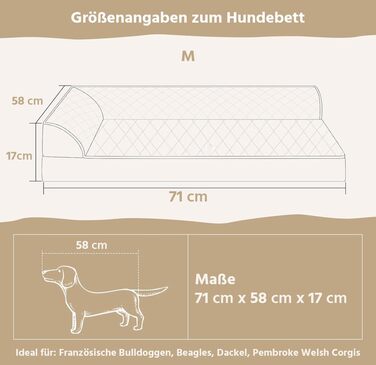 Ортопедичне ліжко для собак великих порід - водовідштовхуюче, з неслизьким дном та знімним чохлом (M: 71 x 58 x 17 см)