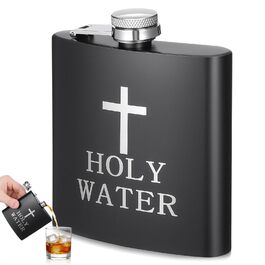 Фляга PRETYZOOM з нержавіючої сталі, чорна 'Свята вода' для віскі, не протікає, ідеальна для подарунку чоловікам на День батька, вечірки, піших прогулянок, кемпінгу