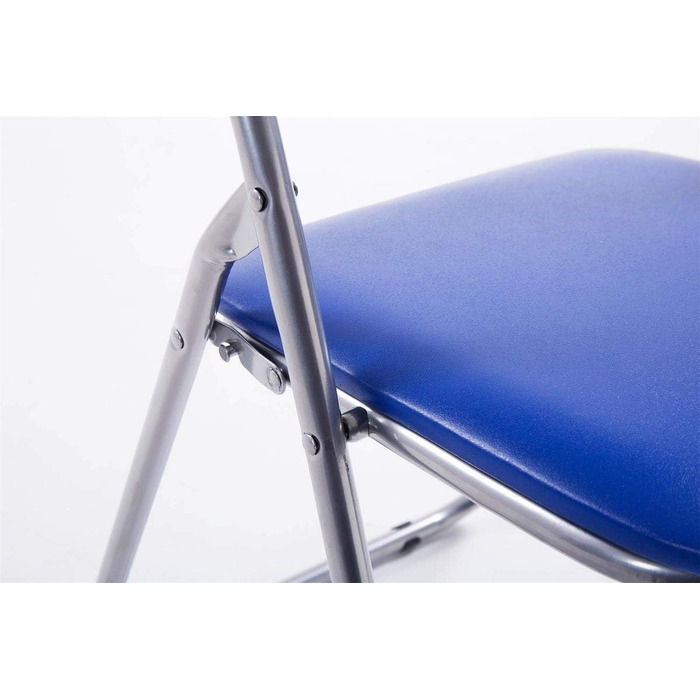 CLP Folding Chair Felix I Padded Folding Chair with Faux Leather Upholstery, Color: (Blue/Silver)