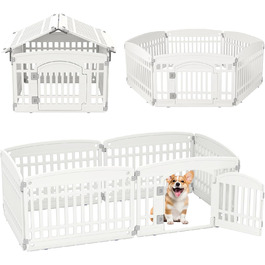 Клітка для цуценят GYMAX 60/75 см, 6 панелей, з замком та кріпленням для підлоги, для дому та вулиці, біла