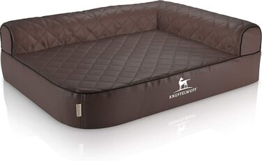 Ортопедичне собаче ліжко Knuffelwuff Winslow з лазерного стеганого штучного шкіряного покриття XXXL 140 x 100 см - знімний чохол - легко чистити - для великих та середніх собак (спинка праворуч, коричнева, розмір 140 x 100 x 27 см)