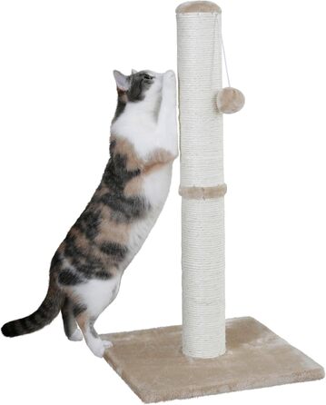 Дряпка для котів Kerbl Opal Maxi з сизалю, 38x38x78 см, для котів маленьких та середніх порід, з м'ячиком, бежева