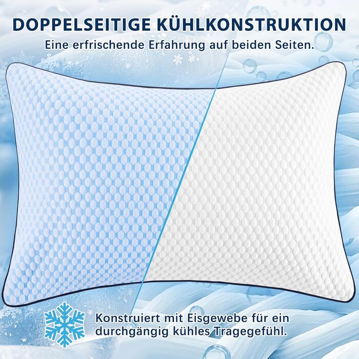 Подушка з піни Memory Foam для сну: охолоджуюча, ергономічна для бокових, спинних та животиків (40x80 см, синьо-біла)