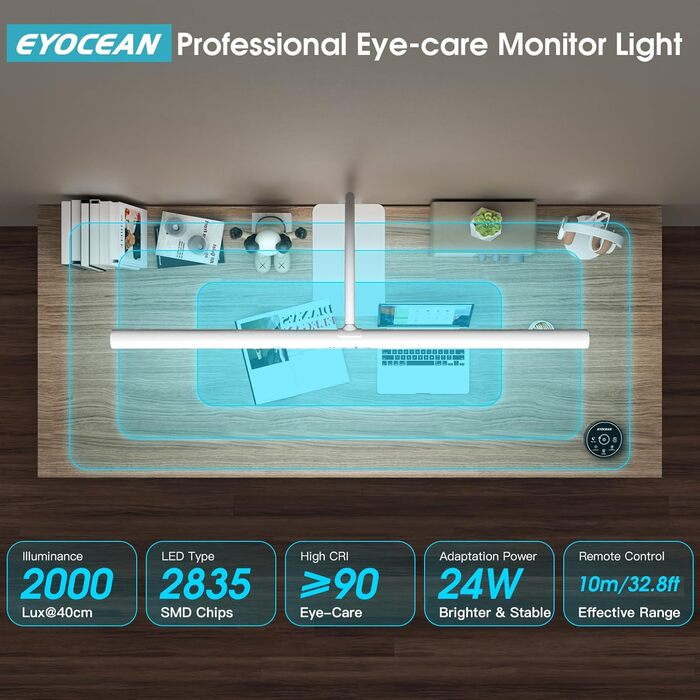 LED-лампа EYOCEAN для монітора з жестами та пультом, 24W, 80см, регульована яскравість, денне світло для офісу, читання, архітекторів, дизайнерів