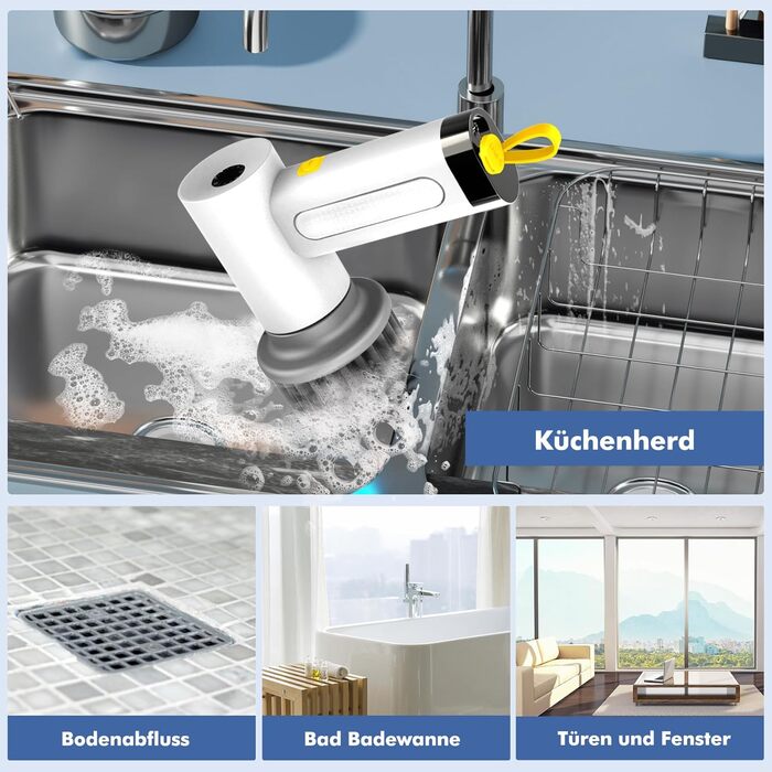 Electric Cleaning Brush, Spin Scrubber for Bathroom and Grout, Cleaning Brush for Household with 5 Brush Heads, 2 Modes Perfect for Deep Cleaning of Tiles, Kitchen, Grills, Glass, and Tires - LED Display