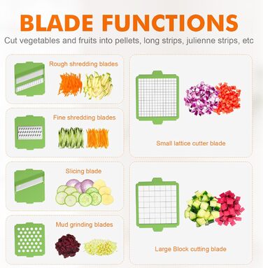 Ibergrif M521 – Мультифункціональний подрібнювач овочів 6-в-1, 1200 мл, чорно-зелений