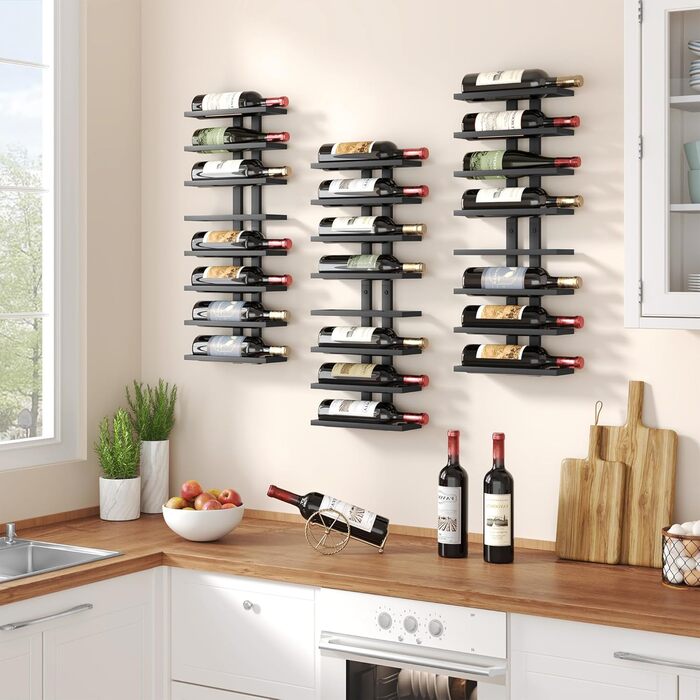 Настінна вітрина для вина FAVOOOSTY з 8 полицями, металева, чорна, для вітальні, спальні, винного погреба (3 шт.)