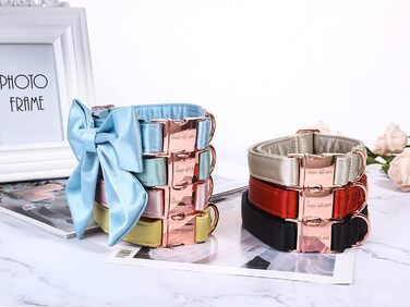 Шовковий ошийник для собак Unique Style Paws, регульований, довговічний, з бантиком, солом'яний, для великих собак, розмір L, колір шампань