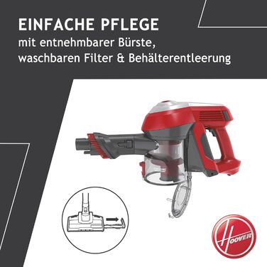 Бездротовий пилосос Hoover H-Free 100 5-в-1 з турбо-підсиленням та LED-щіткою | 40 хв роботи, 0,9 л XL контейнер для сміття, спеціаліст з видалення шерсті тварин для килима/авто/дивану/стіни, легкий бездротовий пилосос (Home)