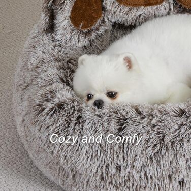 Кругле собаче ліжко Jiupety з м'якої плюшевої тканини, форма пончика, для маленьких собак, розмір 66 см, зручне та м'яке, можна прати, сірий колір, L 66 x 66 x 20 см