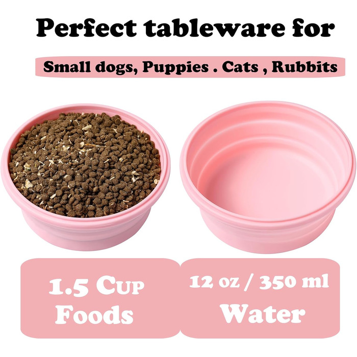 Складані миски для собак з кришкою, 2 шт., портативні миски для подорожей для маленьких, середніх та великих собак, силікон, складані, для собак/кішок на вулиці, годівниці/поїлки для кемпінгу (Small, Pink)