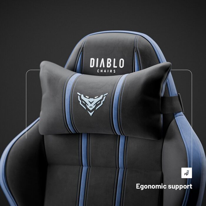 Ігрове крісло Diablo X-One 2.0, офісне, ергономічне, регульовані підлокітники, подушки для шиї та попереку, функція гойдання, колір Aqua Blue, розмір L