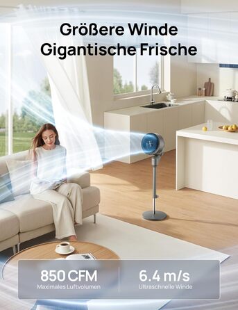 Вентилятор Dreo Leiser: турецький, з дистанційним керуванням, 1444 м³/год, осциляція, таймер 6 годин, функція ароматерапії, сірий