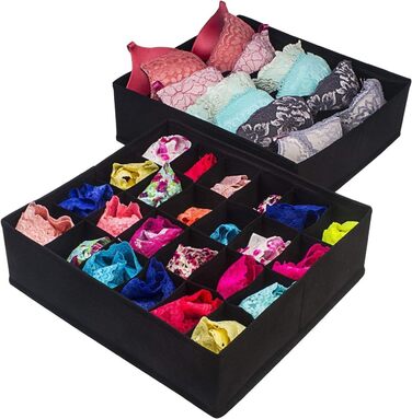 Styleys Set of 4 Foldable Storage Boxes, Drawer Dividers, Odorless Interior Lining, Storage Boxes, Closet Organizer, Under-Bed Organizer for Clothes, Shoes, Underwear, Bras, (Black - S1014)