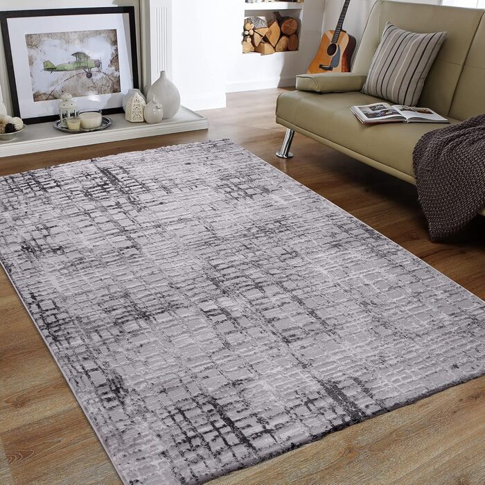 Килим SANAT Evra для вітальні - коротковорсовий килим з сучасним дизайном, підходить для вітальні, коридору, їдальні, спальні, кухні та дитячої кімнати (багатобарвний світло-сірий, 80x150 см), 80 x 150 см (прямокутний), багатобарвний світло-сірий