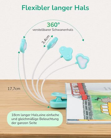 EDISHINE Кліпса-лампа для читання, USB перезарядна, LED лампа для книг, 3 режими кольору, регулювання яскравості, подарунок для дітей, любителів читання (блакитна)
