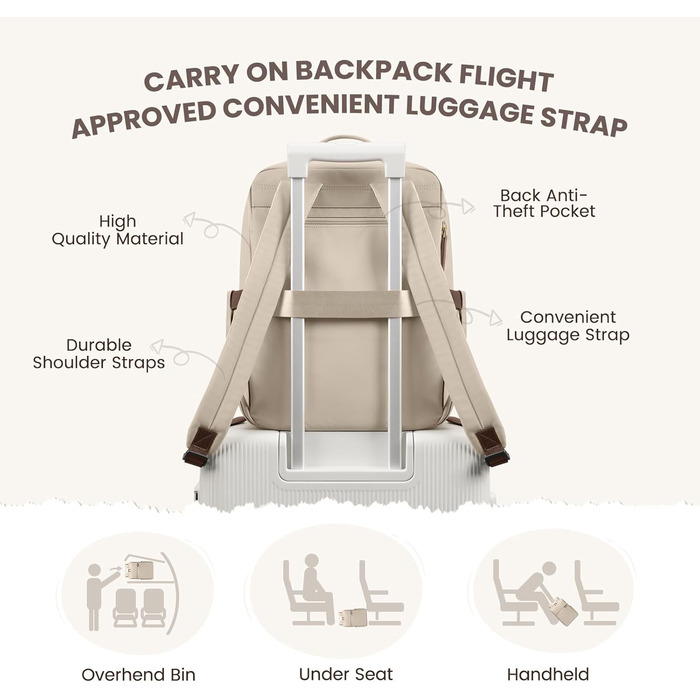 Рюкзак для ноутбука 16 дюймів, водонепроникний, для чоловіків та жінок, для подорожей, школи, велосипеда та повсякденного використання, кольору абрикос