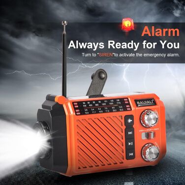Радіо-приймач Kurbelradio з сонячною панеллю, Powerbank 2600mAh, AM/FM/SW, LED-ліхтарик та SOS-сигналом для екстрених ситуацій (Оранжевий)