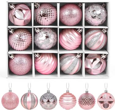 Новорічні кулі для ялинки, пластикові, 6 см, набір 12 шт. (Рожеві)