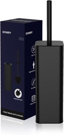 Набір для туалету DOWRY: щітка для унітазу з підставкою (2 насадки), металева, чорна, прямокутна